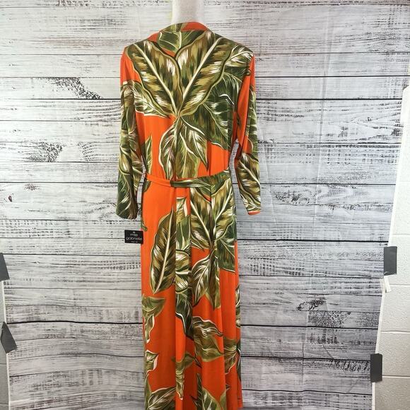 Mlle Gabrielle Dress Plus sz 3X Orange Tropical Slinky Midi Modest Wedding Beach - Picture 14 of 16